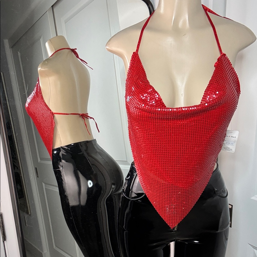 Red metal mesh chain mail Halter Top Mix and Match